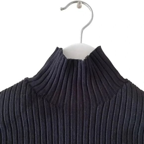 ZARA Black Viscose Mock Neck Knit Ribbed Cropped Long Sleeves Sweater SZ S #1672 - Picture 2 of 10